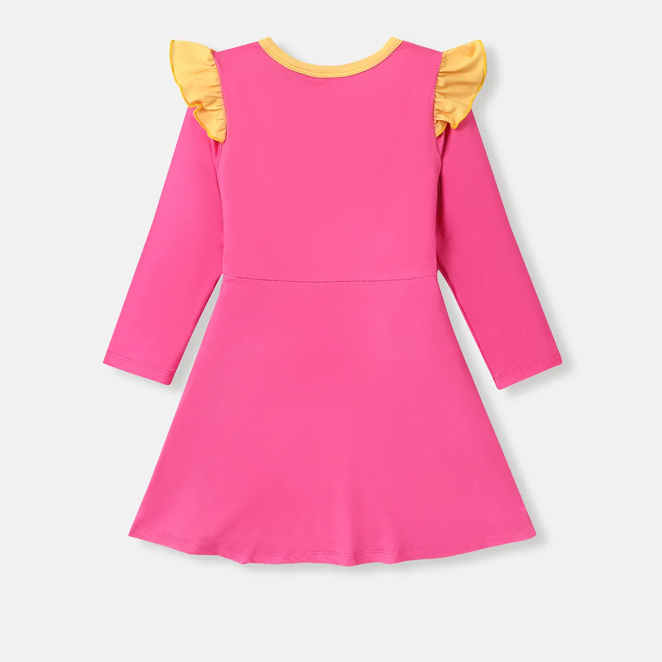 Disney Princess Toddler Girl Character Print Ruffled Long-sleeve Dress  Pink big image 1