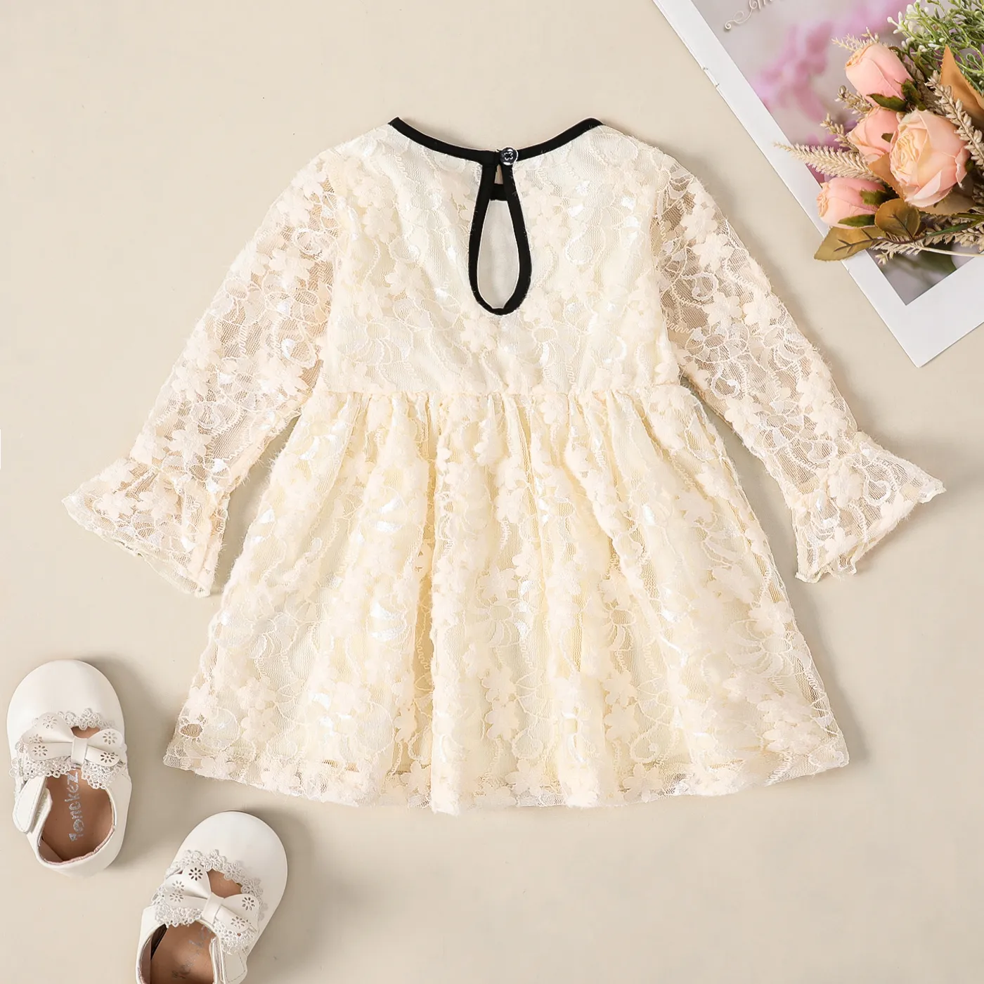 Baby Girl Sweet Solid Color Lace Long Sleeve Dresses  image 2