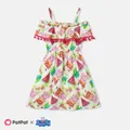 Peppa Pig Mommy and Me Watermelon & Character Print Pom Pom Decor Ruffled Off-Shoulder Slip Dresses  image 1