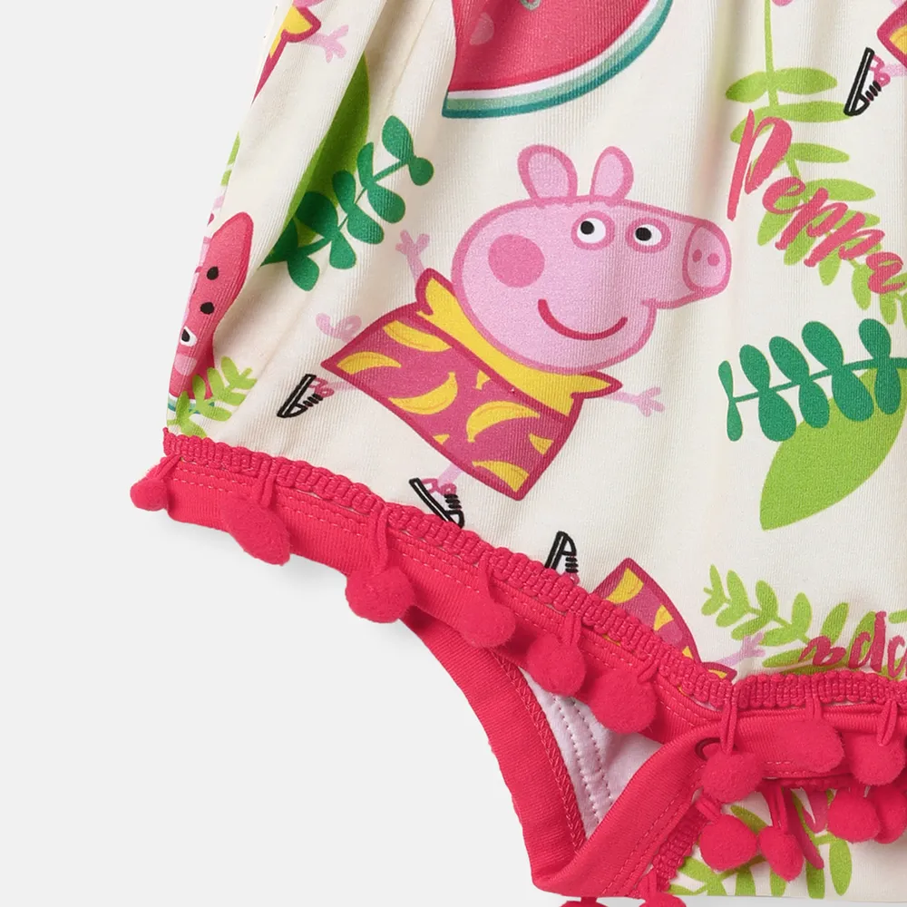 Peppa Pig Mommy and Me Watermelon & Character Print Pom Pom Decor Ruffled Off-Shoulder Slip Dresses big image 9