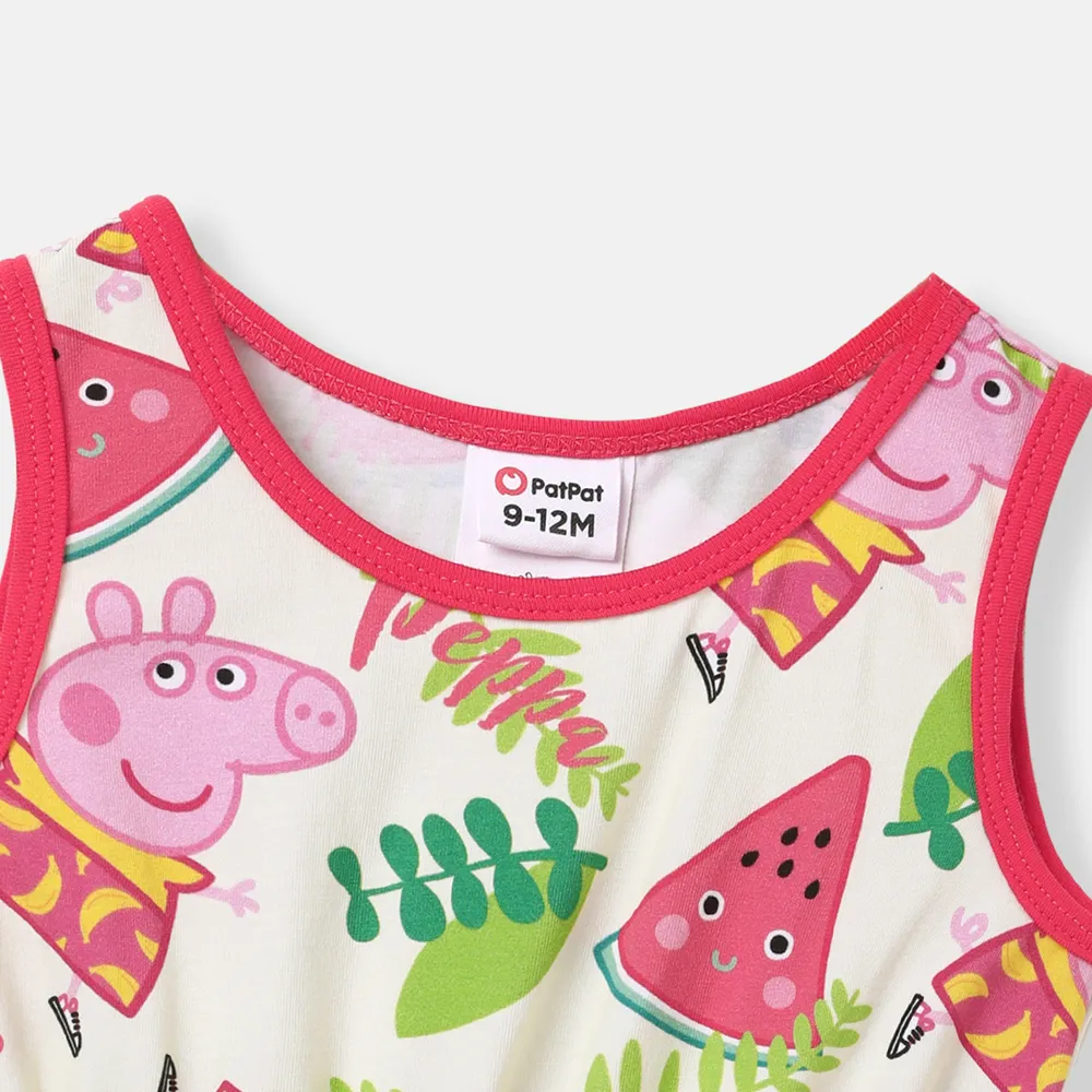 Peppa Pig Mommy and Me Watermelon & Character Print Pom Pom Decor Ruffled Off-Shoulder Slip Dresses big image 7