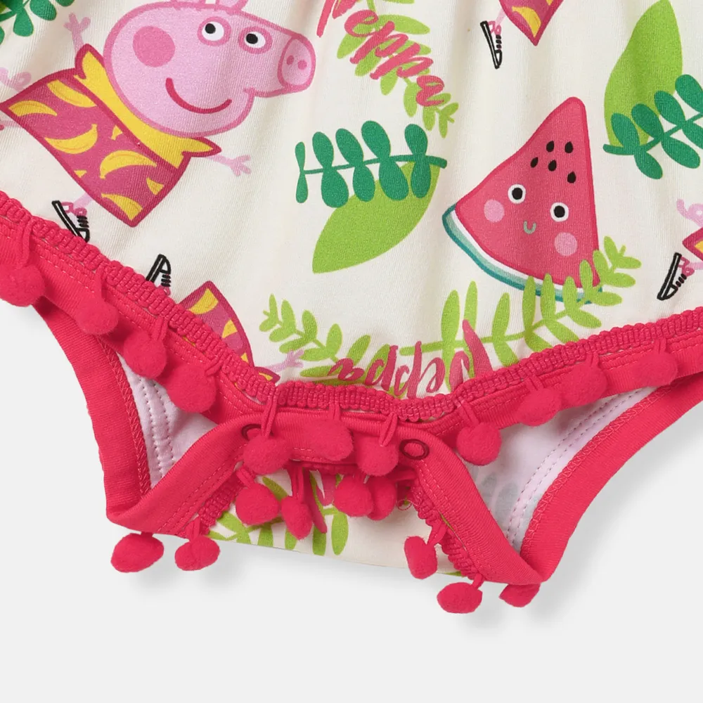Peppa Pig Mommy and Me Watermelon & Character Print Pom Pom Decor Ruffled Off-Shoulder Slip Dresses  big image 10