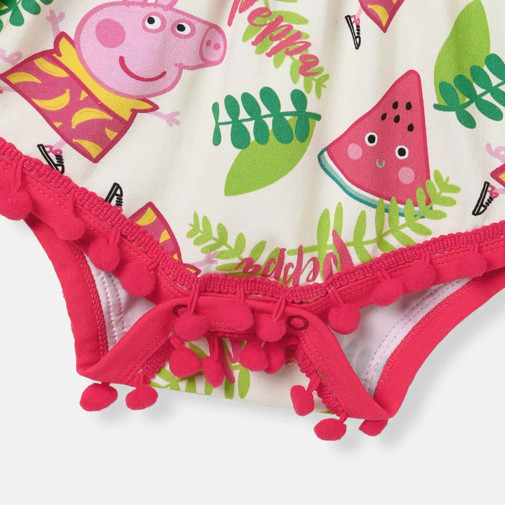 Peppa Pig Mommy and Me Watermelon & Character Print Pom Pom Decor Ruffled Off-Shoulder Slip Dresses big image 10