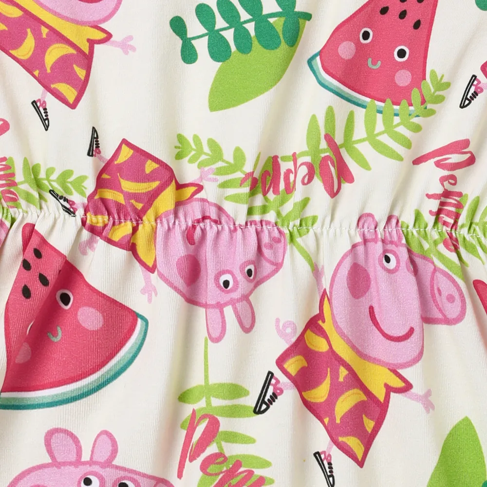 Peppa Pig Mommy and Me Watermelon & Character Print Pom Pom Decor Ruffled Off-Shoulder Slip Dresses big image 6