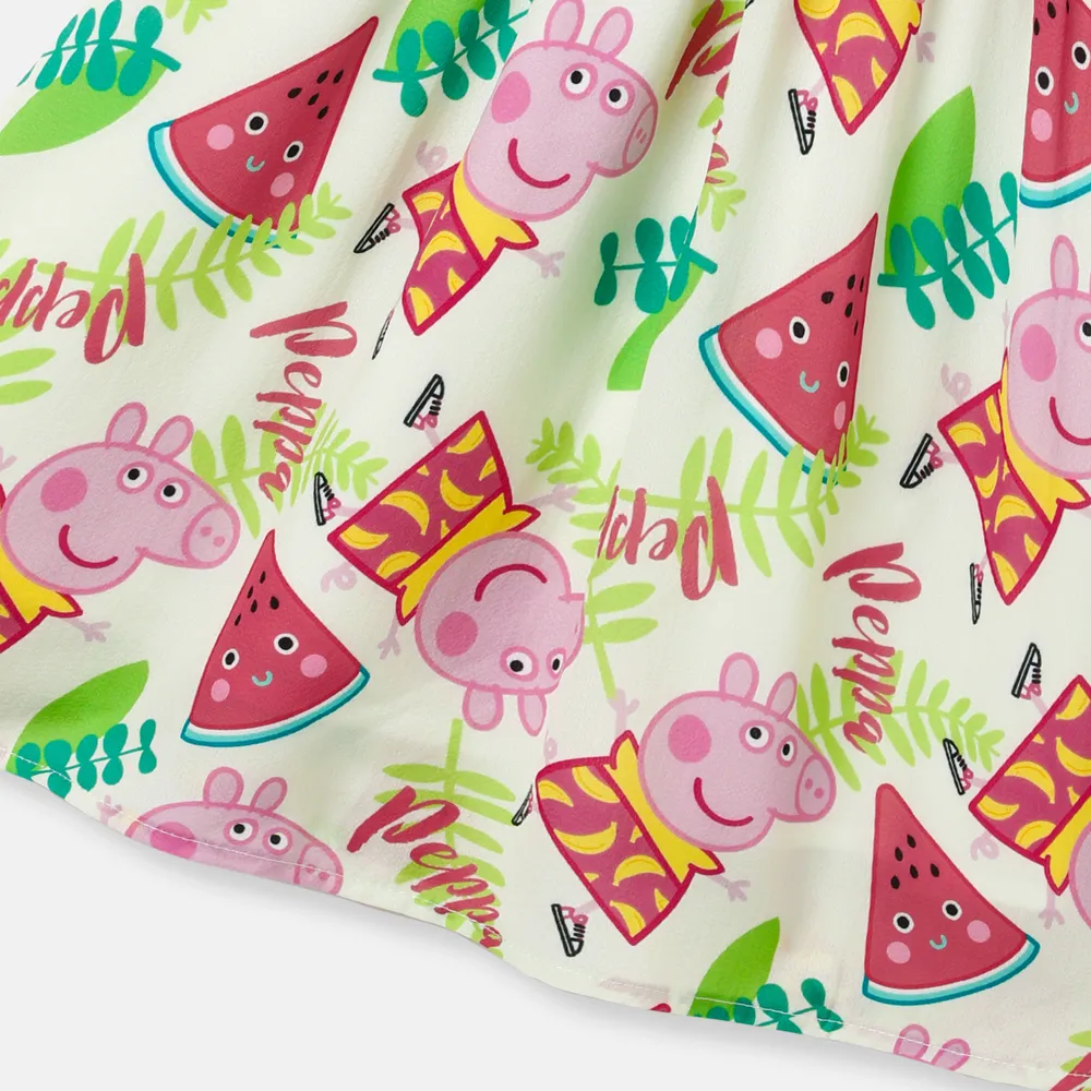 Peppa Pig Mommy and Me Watermelon & Character Print Pom Pom Decor Ruffled Off-Shoulder Slip Dresses big image 8