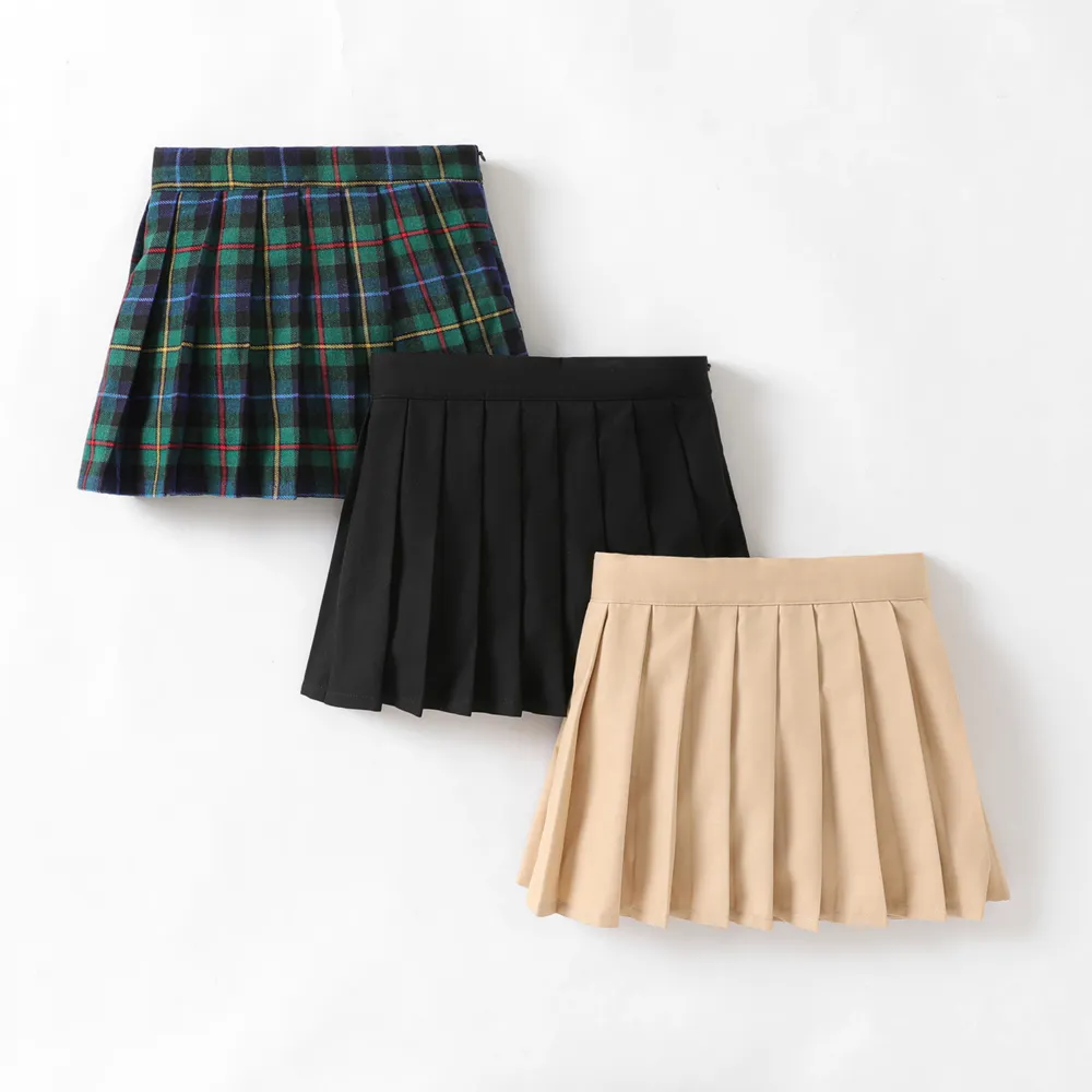 Toddler Girl School Uniform Solid / Plaid Pleated Skort big image 2