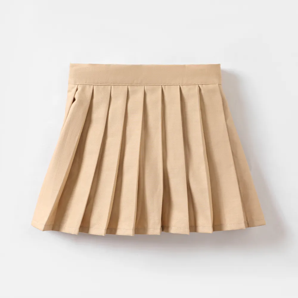 Toddler Girl School Uniform Solid / Plaid Pleated Skort big image 7