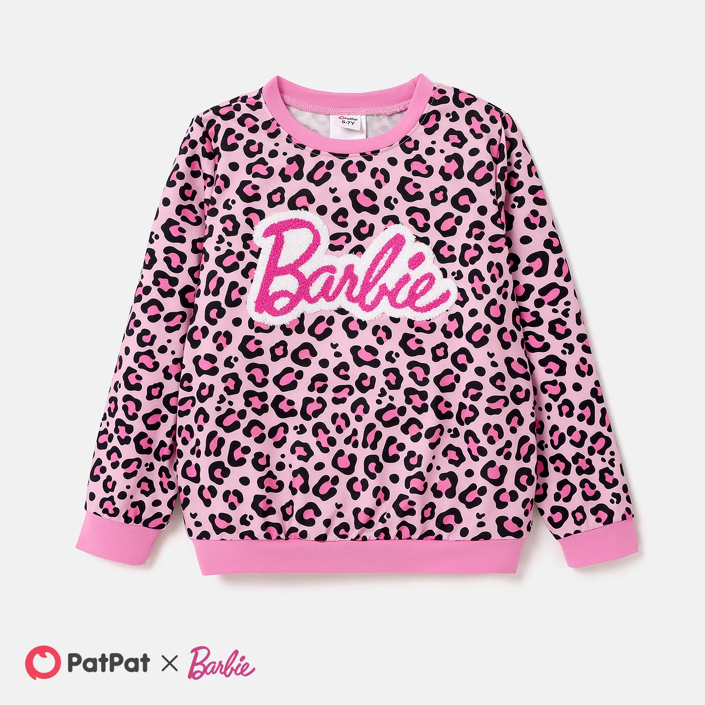 Barbie Toddler/Kid Girl Naia™ Letter Embroidered Leopard Pullover Sweatshirt  Pink image 2