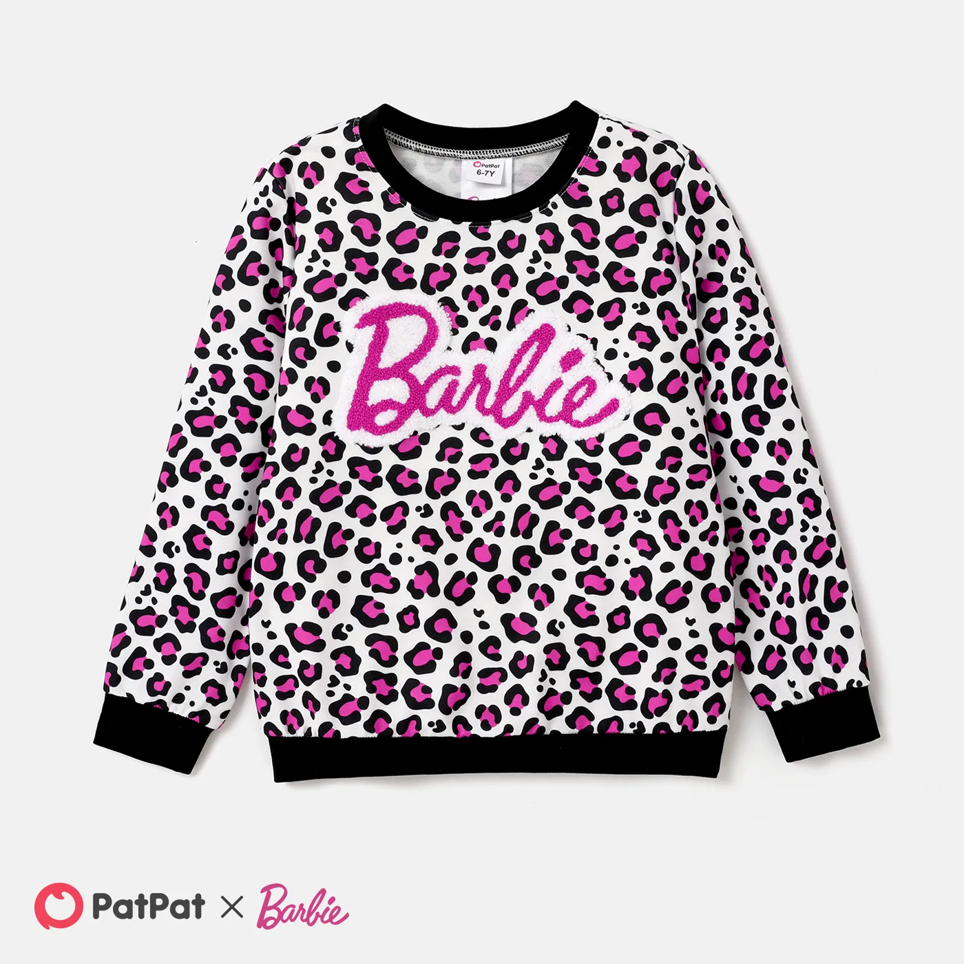Barbie Toddler/Kid Girl Naia™ Letter Embroidered Leopard Pullover Sweatshirt  Black