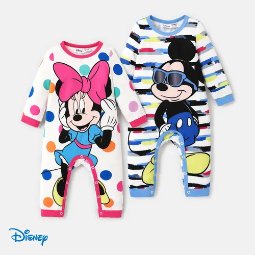 Disney Mickey and Friends Baby Girl Character & Dots Print Long-sleeve Jumpsuit