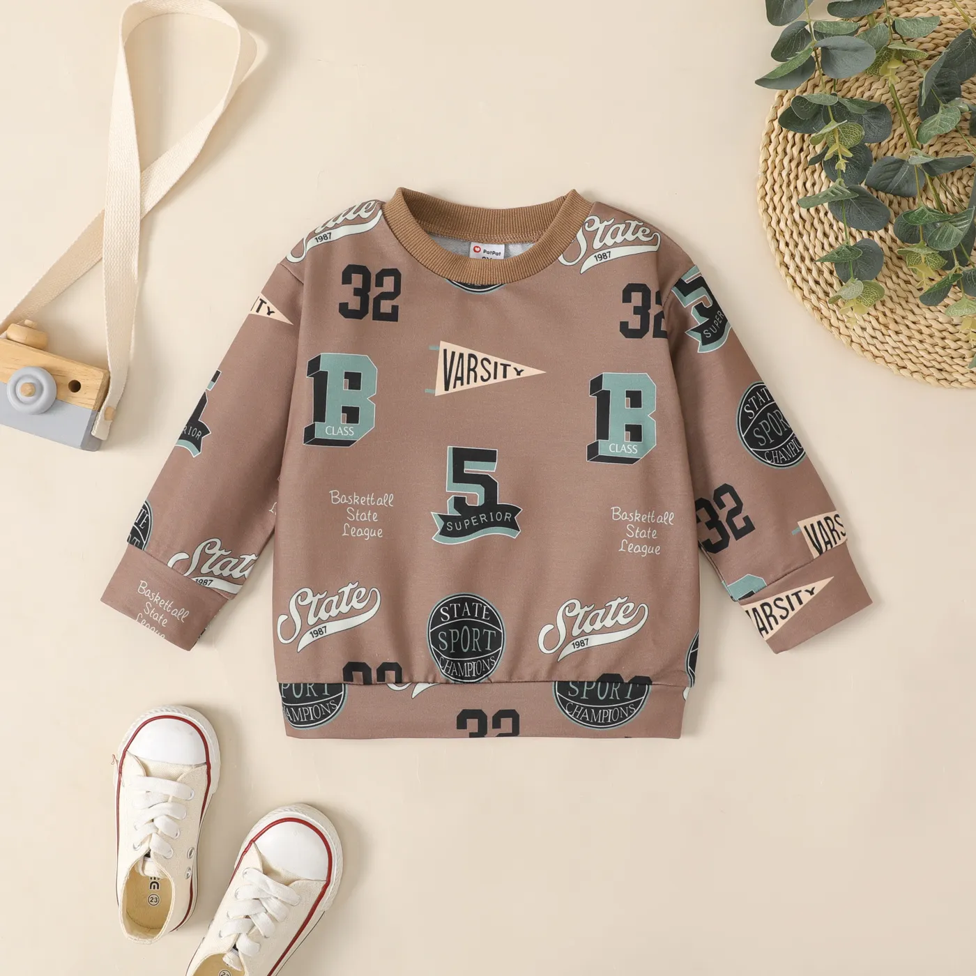 Toddler Boy Number Letter Print Varsity Pullover Sweatshirt    big image 1