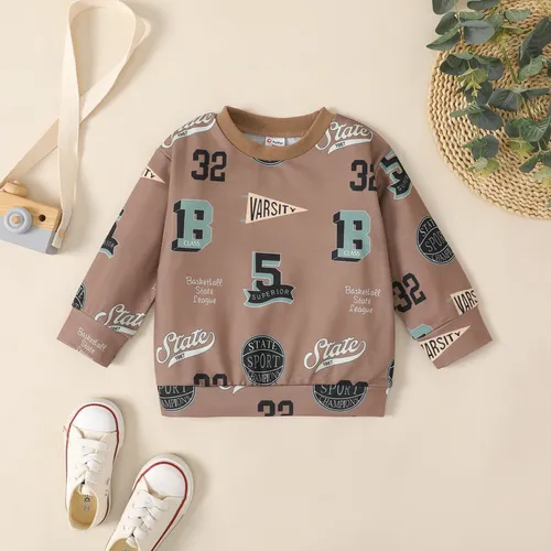 Toddler Boy Number Letter Print Varsity Pullover Sweatshirt  