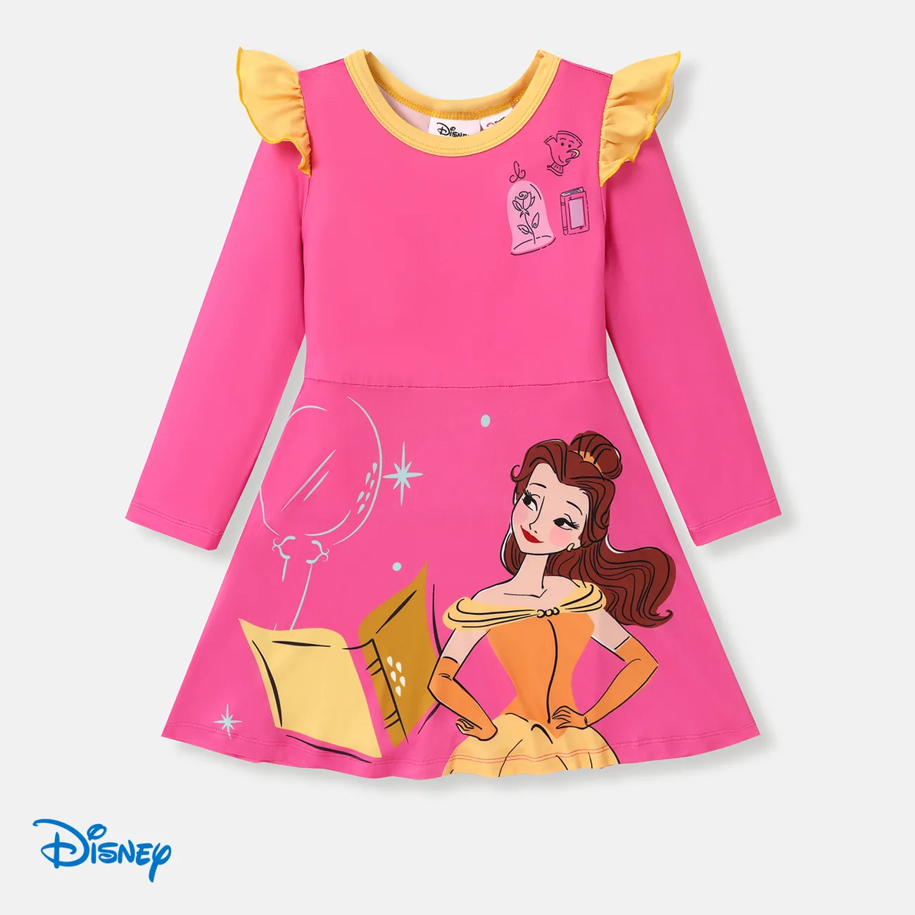 Disney Princess Toddler Girl Character Print Ruffled Long-sleeve Dress  Pink big image 1