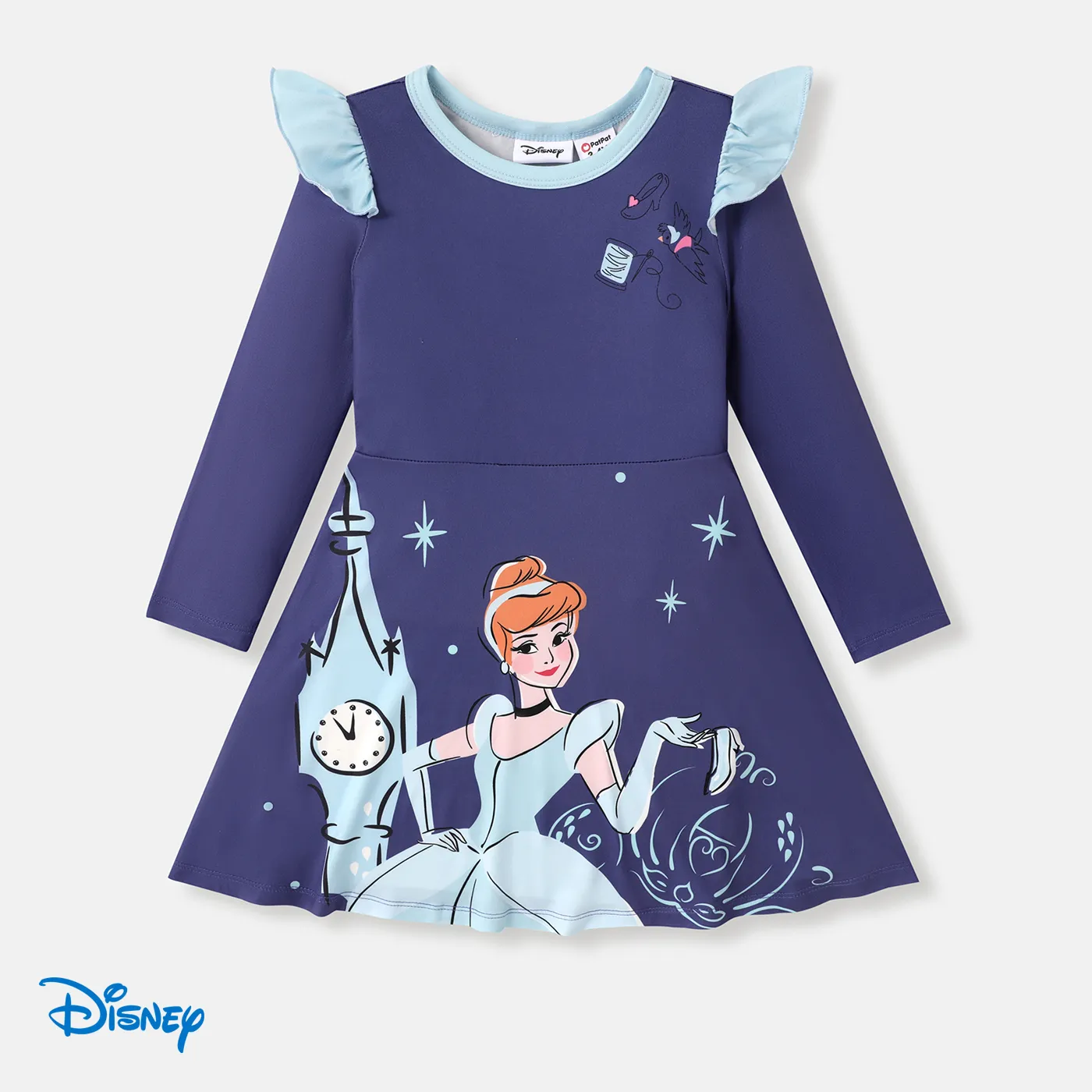Disney Princess Toddler Girl Character Print Ruffled Long-sleeve Dress  Purple