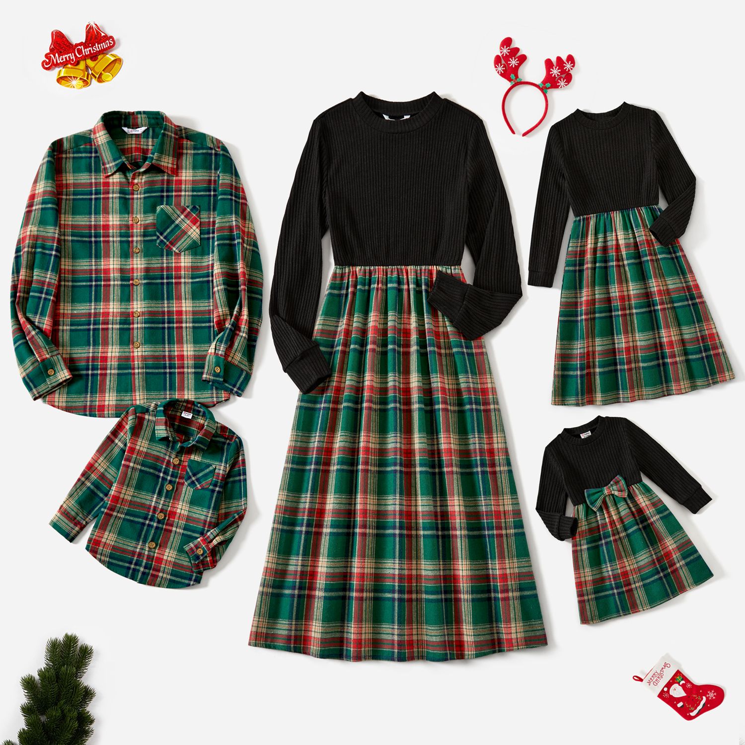 

Family Matching Plaid Long Sleeve Dresses and Plaid Long Sleeve Button Tops Sets