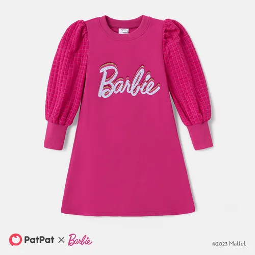 Barbie Kid Girl Letter Print Puff-sleeve Dress