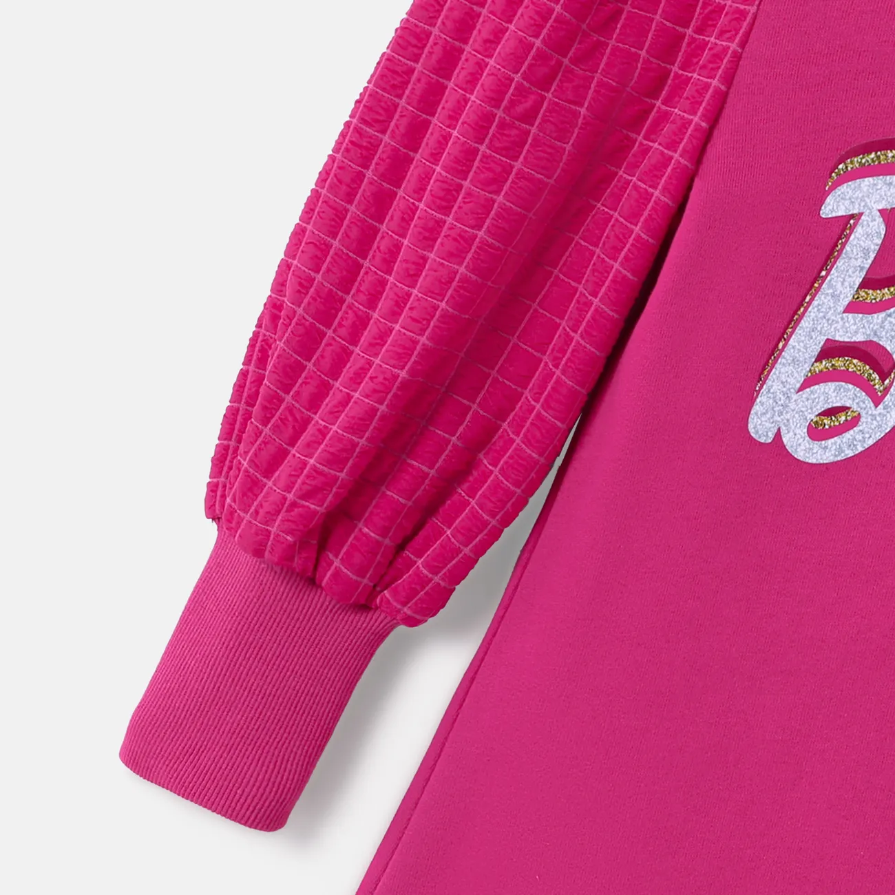 Barbie Kid Girl Letter Print Puff-sleeve Dress  Roseo big image 1