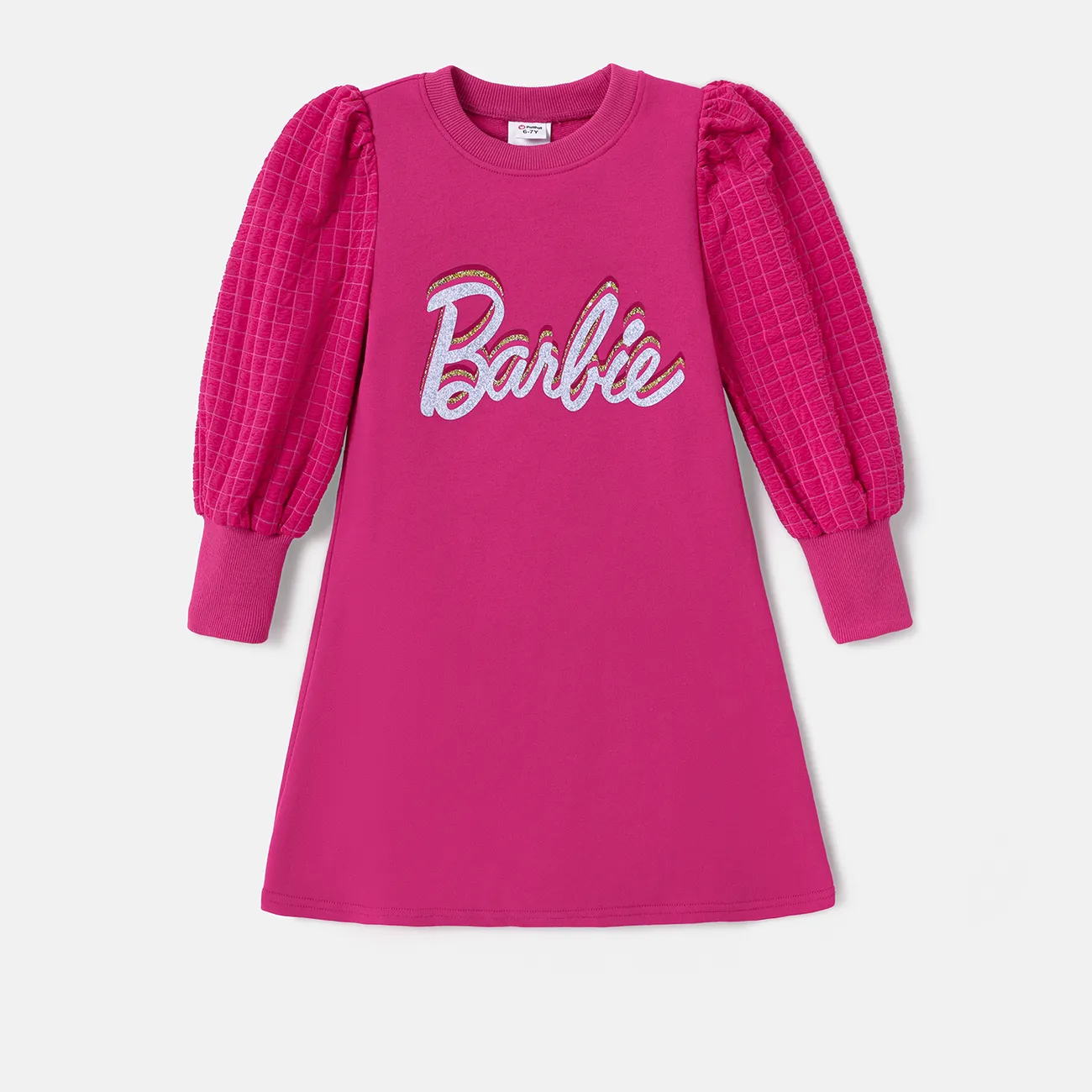 Barbie Kid Girl Letter Print Puff-sleeve Dress  Roseo big image 1