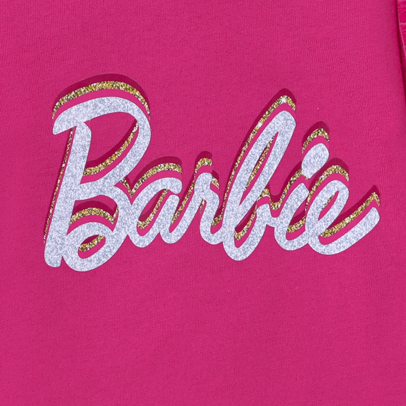 Barbie Criança Menina Manga balão Letras Vestidos Roseo big image 1