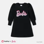 Barbie Kid Girl Letter Print Puff-sleeve Dress  Black
