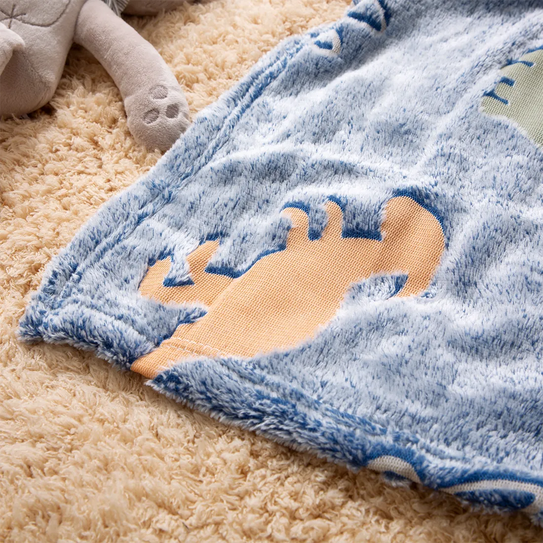 Mantas luminosas de lana de doble cara para niños, manta de tiro de dinosaurio de dibujos animados, manta para siesta Azul big image 1
