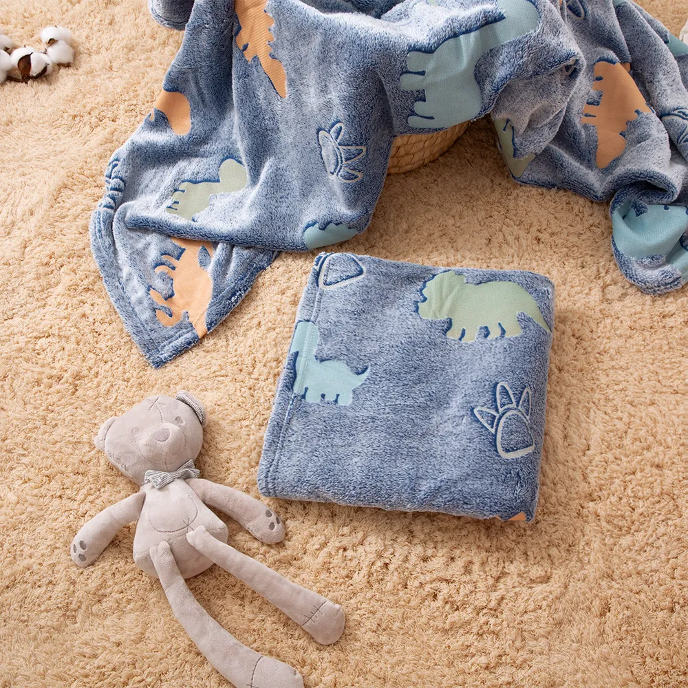 Luminous Double-sided Fleece Blankets Kids Cartoon Dinosaur Throw Blanket Nap Blanket  big image 4