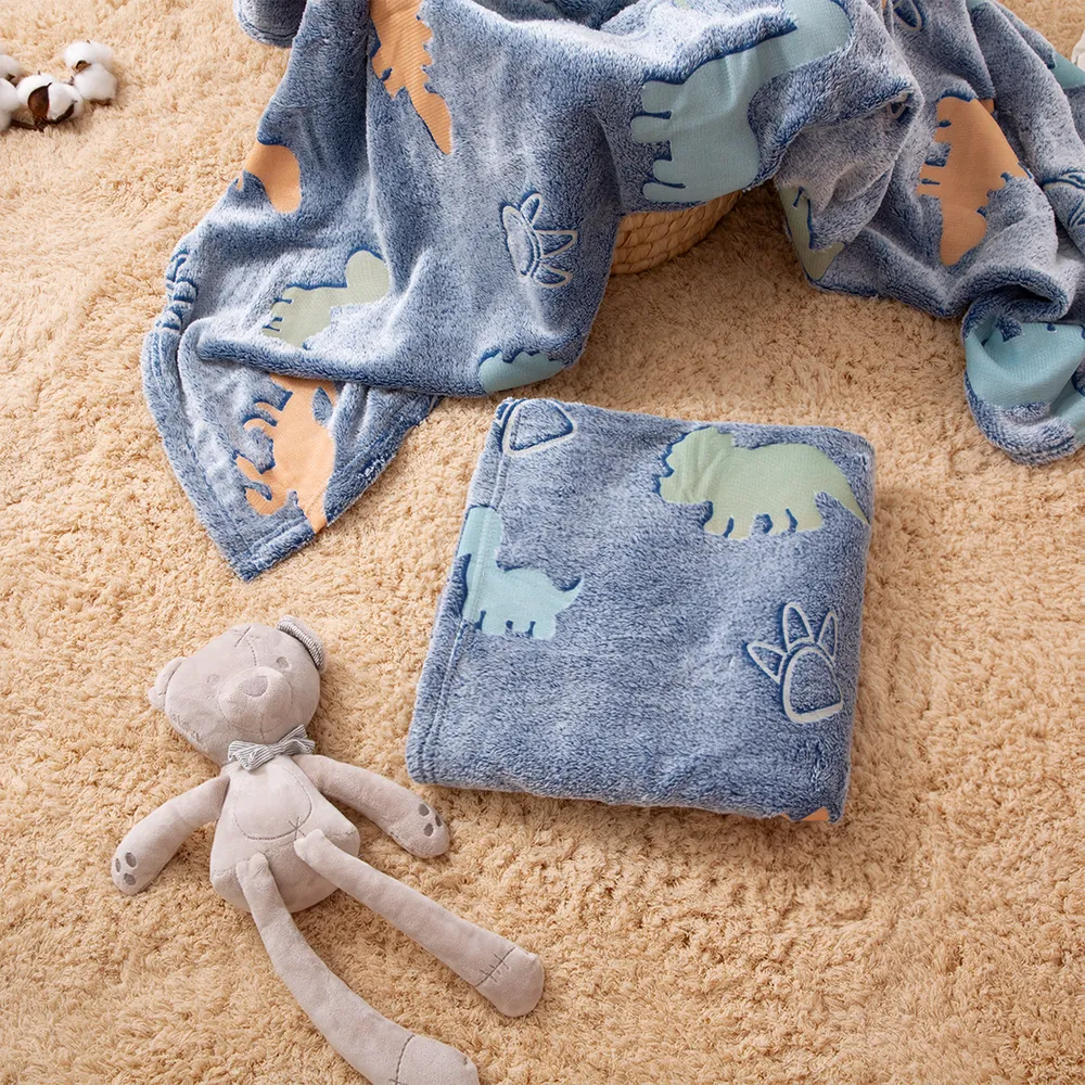 Luminous Double-sided Fleece Blankets Kids Cartoon Dinosaur Throw Blanket Nap Blanket big image 4