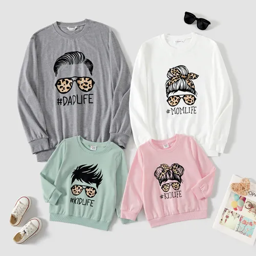 Family Matching Letter & Figure Print Long-sleeve Tops