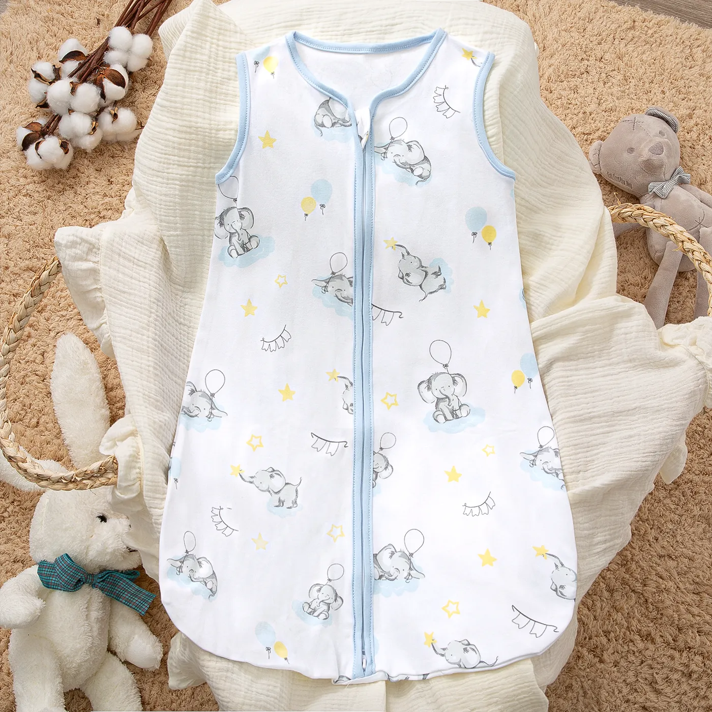 100% Cotton Elephant Pattern Sleeveless Baby Sleeping Bags