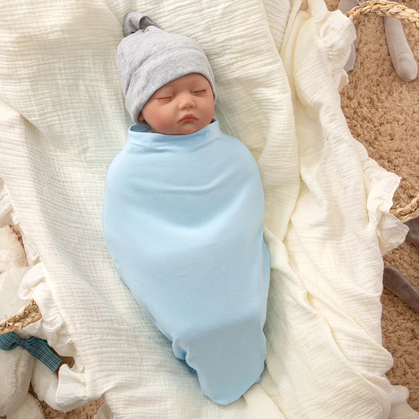 Baby Swaddle Blanket Stroller Wrap Soft Warm Blanket Newborn Sleeping Bag Light Blue