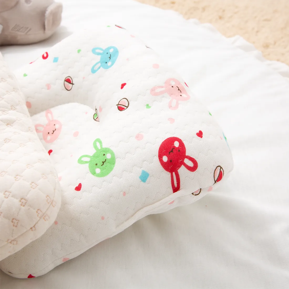Baby 100% Colored Cotton Cute Cartoon Pillow Baby Head Shaping Pillow for Preventing Flat Head Syndrome Pink big image 1