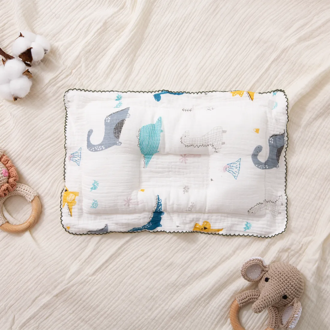 Pure Cotton Baby Pillow Dinosaur Pattern Sweat-absorbing Breathable Sleeping Pillow to Help Prevent and Treat Flat Head Syndrome  big image 1