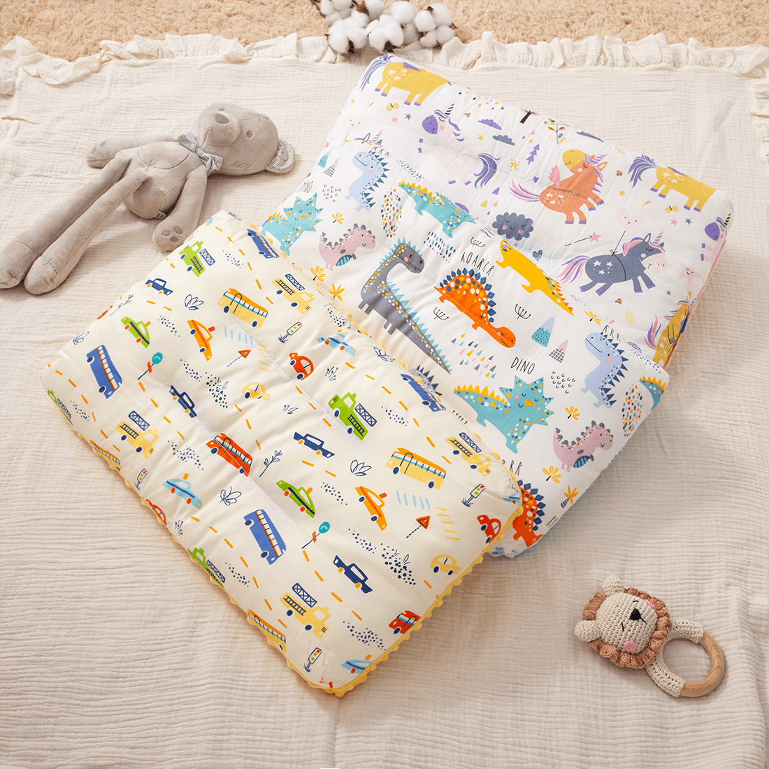 100%純棉嬰兒安撫枕卡通恐龍獨角獸圖案兒童柔軟彈性睡枕