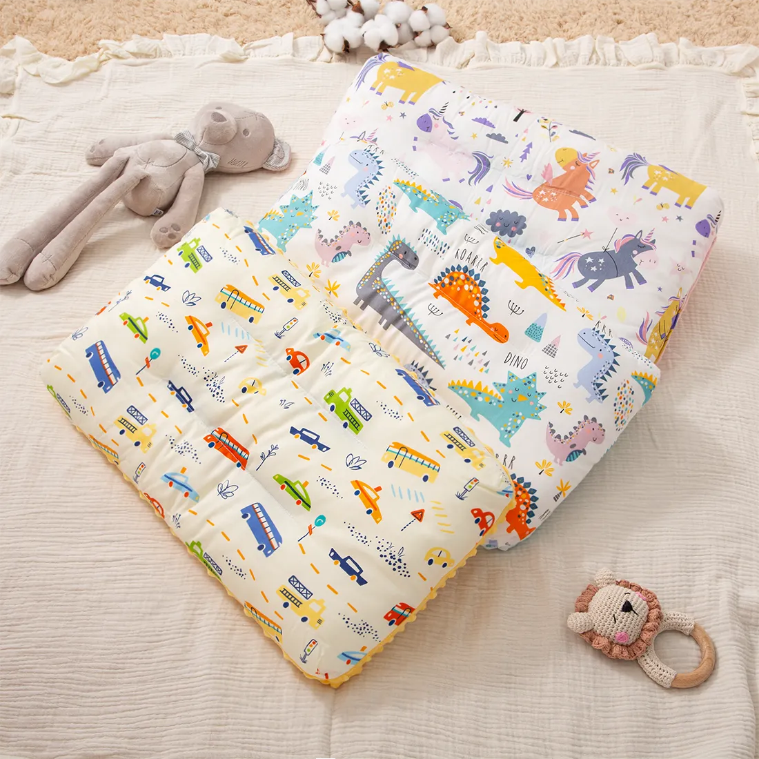 100% Cotton Baby Soothing Pillow Cartoon Dinosaur Unicorn Pattern Kids Soft Elastic Sleeping Pillows