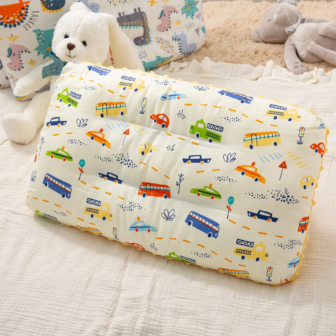 100% Cotton Baby Soothing Pillow Cartoon Dinosaur Unicorn Pattern Kids Soft Elastic Sleeping Pillows