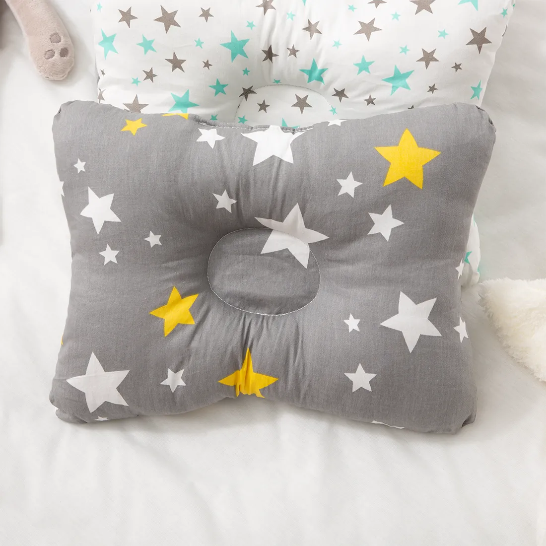 100% Cotton Baby Pillow Newborn Baby Anti Flat Head Baby Sleep Pillow Baby Bedding Sleep Positioner Support Pillow (25*19 cm/9.84*7.48inch  0-12 months) Black / Gray big image 1
