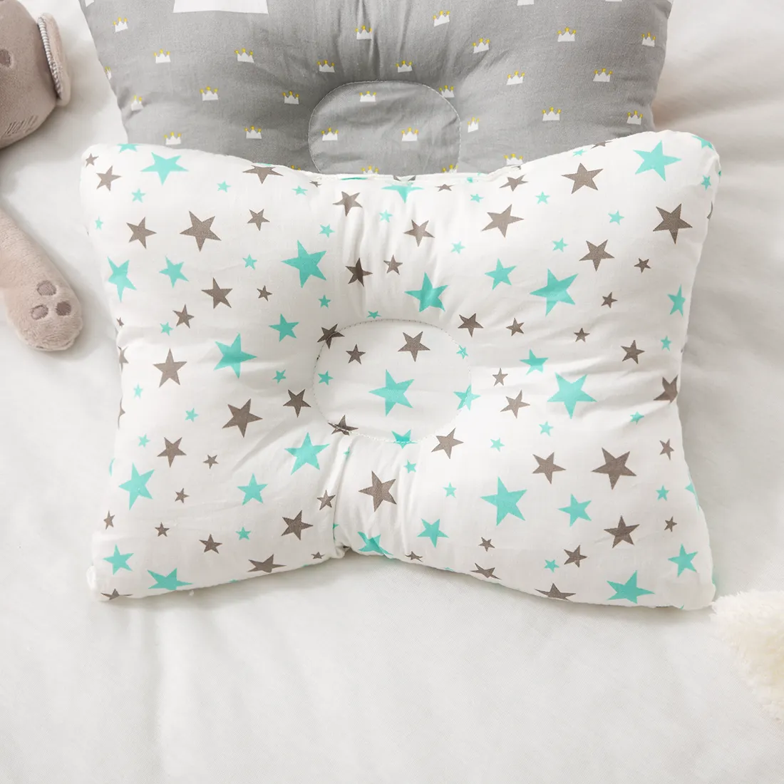 100% Cotton Baby Pillow Newborn Baby Anti Flat Head Baby Sleep Pillow Baby Bedding Sleep Positioner Support Pillow (25*19 Cm/9.84*7.48inch  0-12 Month