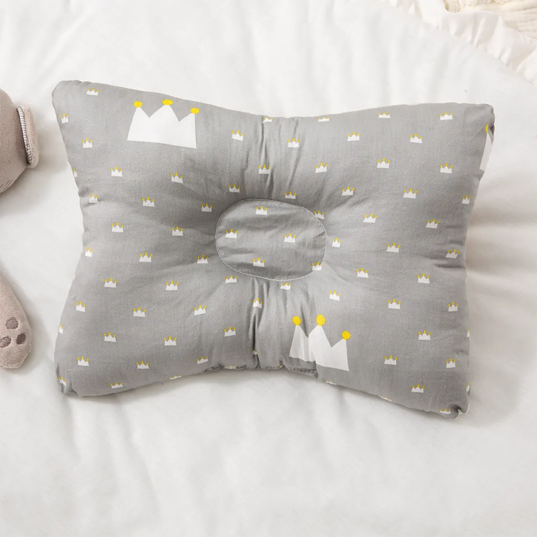 100% Cotton Baby Pillow Newborn Baby Anti Flat Head Baby Sleep Pillow Baby Bedding Sleep Positioner Support Pillow (25*19 cm/9.84*7.48inch  0-12 months) Light Grey big image 1