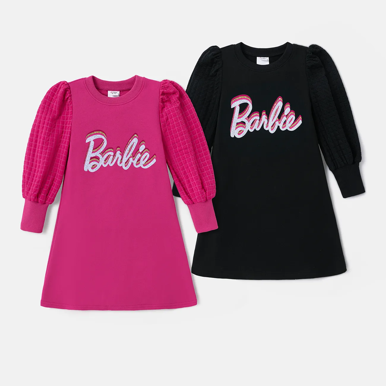 Barbie Kid Girl Letter Print Puff-sleeve Dress big image 1