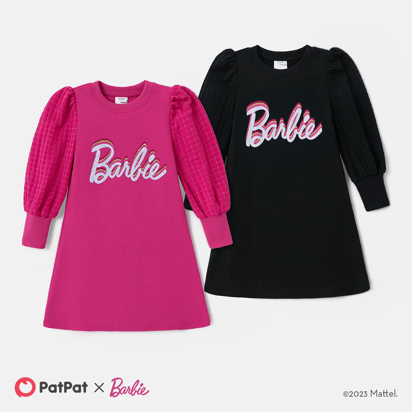 Barbie Kid Girl Letter Print Puff-sleeve Dress   image 3
