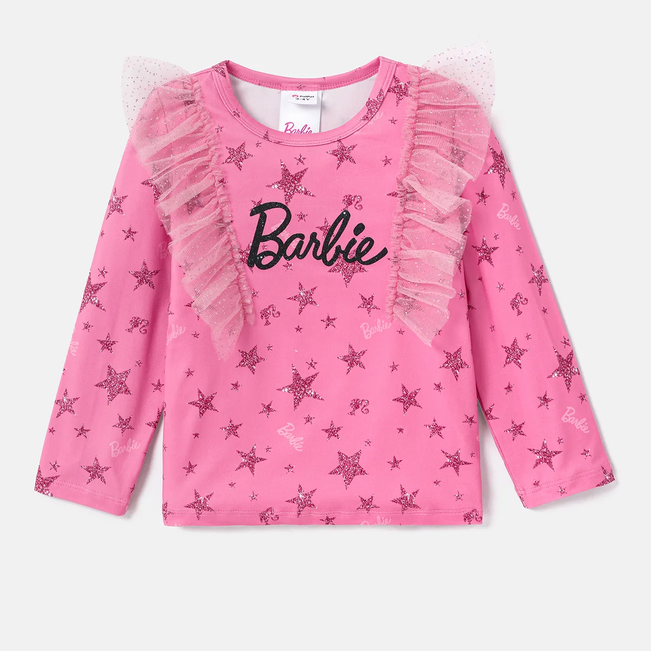 Barbie Criança Menina Extremidades franzidas Infantil Manga comprida T-shirts Rosa big image 1