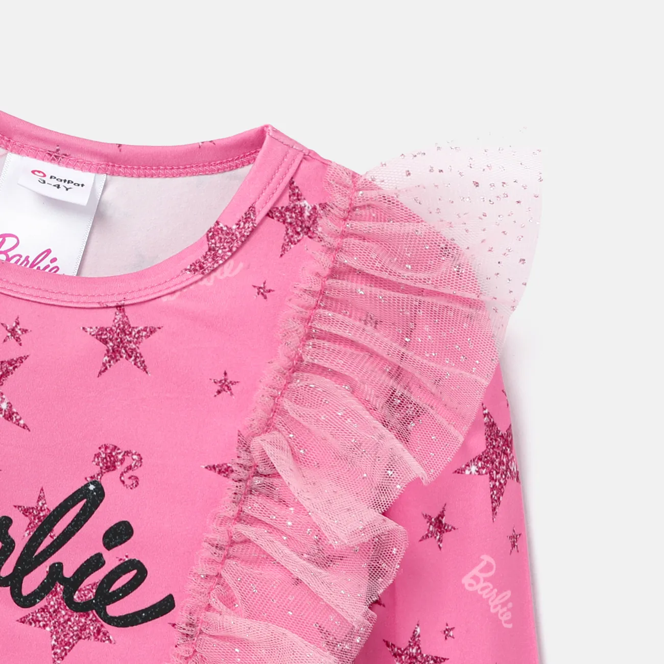 Barbie Niño pequeño Chica Volantes Infantil Manga larga Camiseta Rosado big image 1