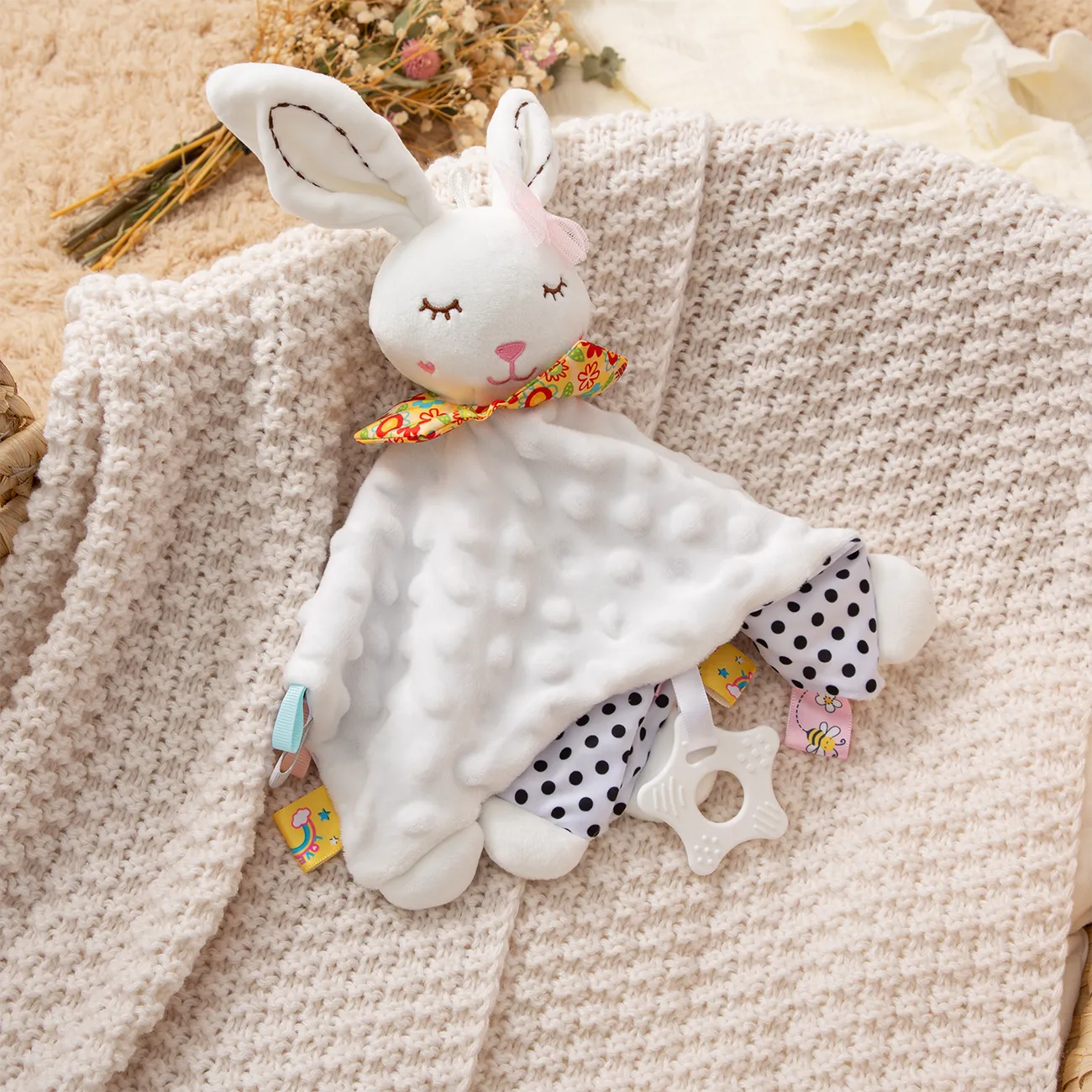 bebé lindo animal bebé Calmar suaves toallas de felpa apaciguar reconfortantes juguete de terciopelo apaciguar al bebé para dormir suministros muñeca Blanco big image 1