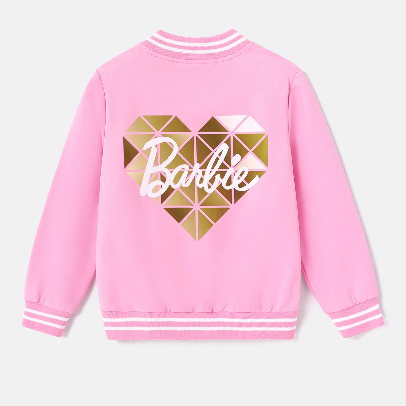 Barbie Kid Girl Figure Print Striped Long-sleeve Snap Button Sweatshirt   Pink image 4