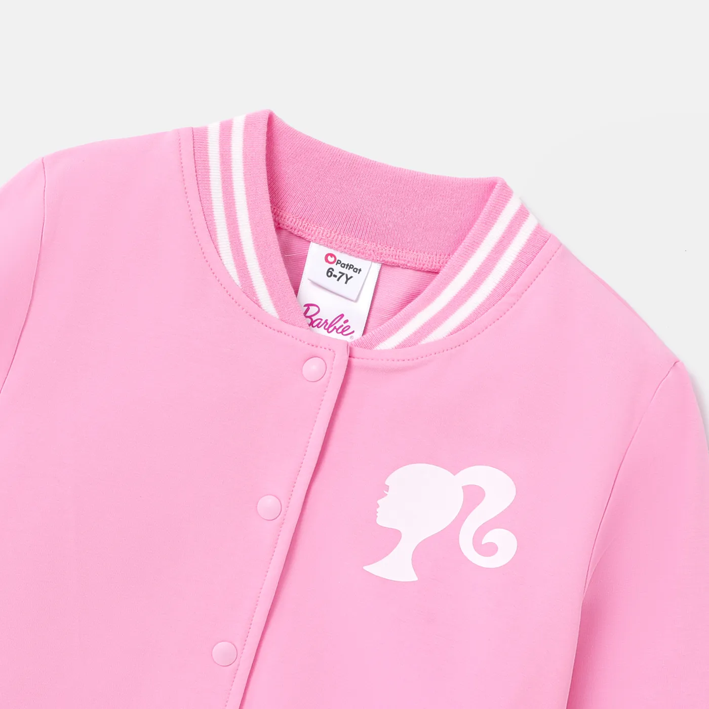 Barbie Kid Girl Figure Print Striped Long-sleeve Snap Button Sweatshirt   Pink image 5