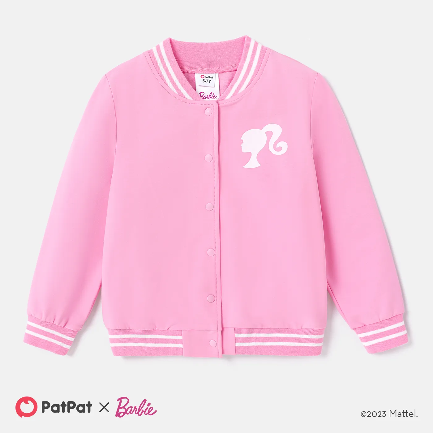 Barbie Kid Girl Figure Print Striped Long-sleeve Snap Button Sweatshirt   Pink image 3
