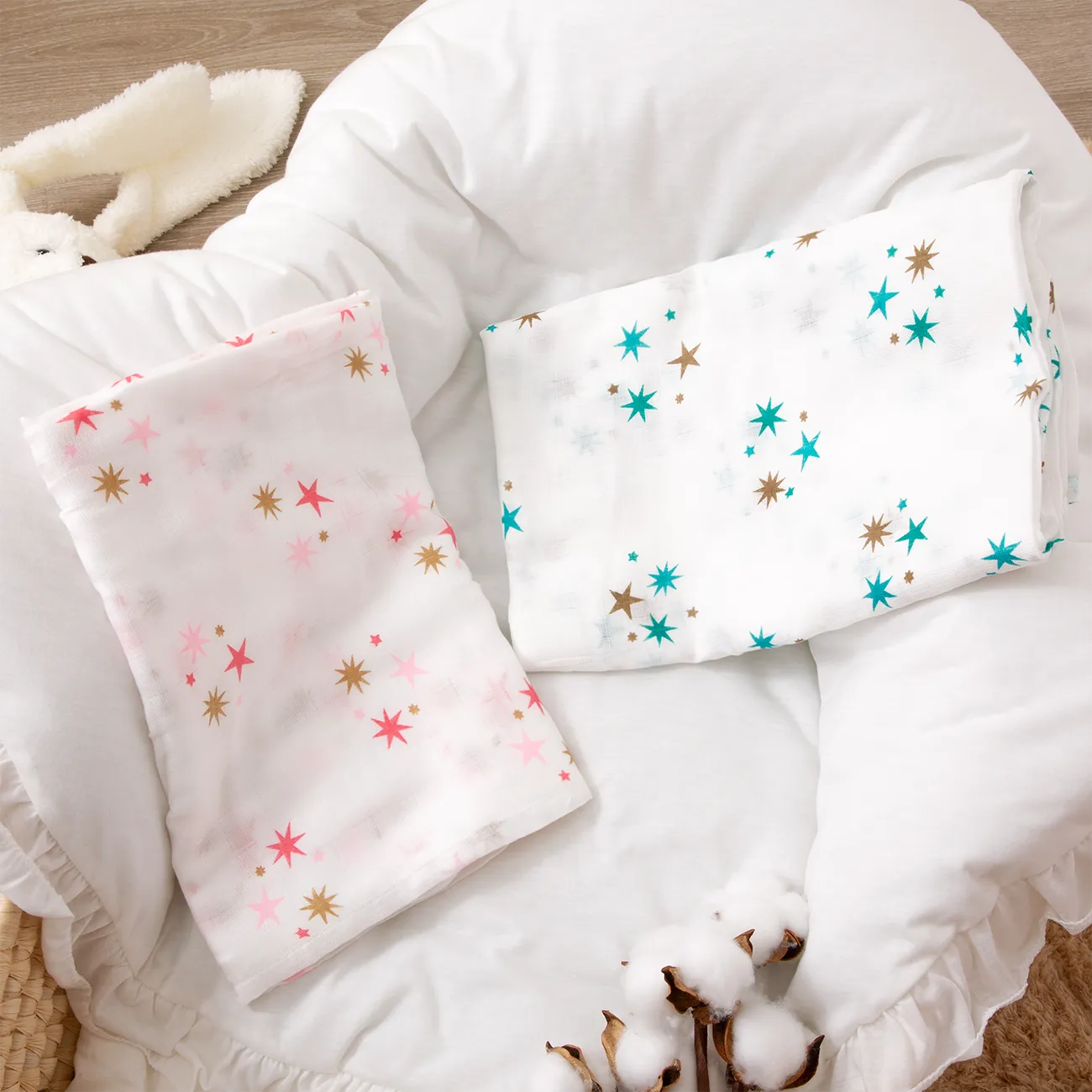 100% algodão gaze recém-nascido bebê colcha cobertores vestíveis recebendo roupas de cama para crianças para o verão Azul Claro big image 1