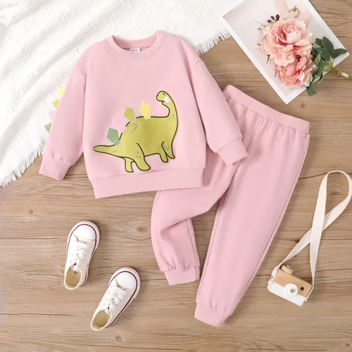 2pc Toddler Girl Dinosaur Pattern Pink Set