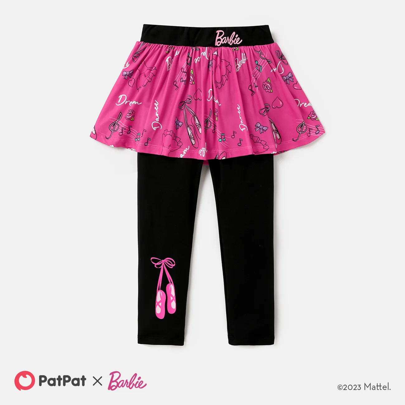 Barbie Toddler Girl Bow Print Ruffle Overlay 2 In 1 Leggings  big image 1