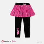 Barbie Toddler Girl Bow Print Ruffle Overlay 2 In 1 Leggings Black